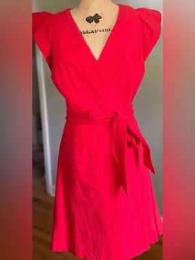 NWT Madewell Red Ruffle-Sleeve Wrap Dress S